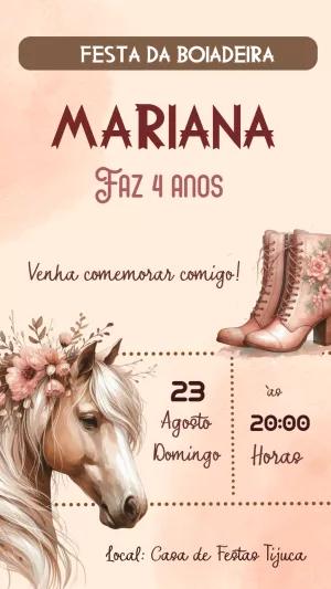 Convite Aniversário Boiadeira com Cavalo para Editar Online