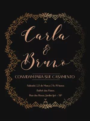 Convite de Casamento Ramos Dourados para Editar Online