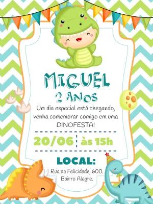 Convite Aniversário Dinossauro Baby Fofo para Editar Online