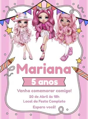 Convite Aniversário Rainbow High com Bonecas para Editar Online