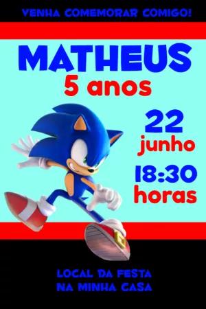 Convite de Aniversário Sonic para Editar Online