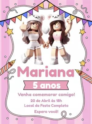 Convite Aniversário Roblox Menina Rosa para Editar Online
