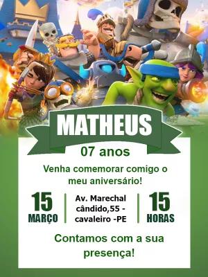 Convite Aniversário Clash Royale com Personagens para Editar