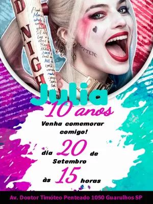 Convite de Aniversário Arlequina para Editar Online