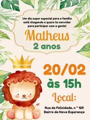 Convite de Aniversário Leãozinho Safari para Editar Online