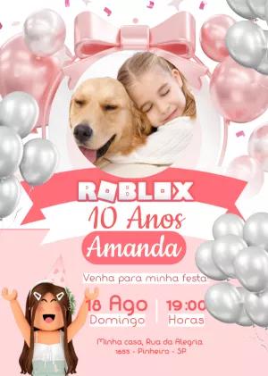 Convite Aniversário Roblox Menina com Foto para Editar Online