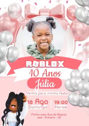 Convite de Aniversário Roblox Menina com Foto para Editar