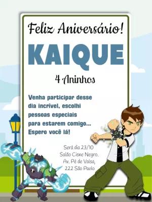 Convite de Aniversário Ben 10 com Personagens para Editar Online