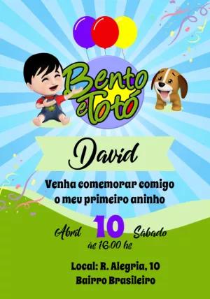 Convite Aniversário Bento e Totó para Editar Online