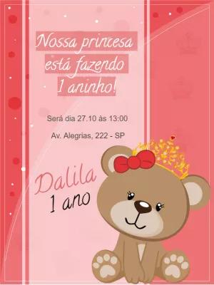 Convite de Aniversário Ursinha Princesa para Editar Online