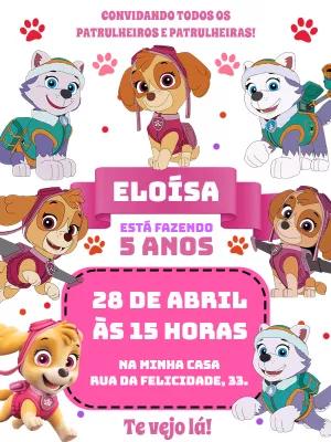 Convite Aniversário Patrulha Canina Menina para Editar Online