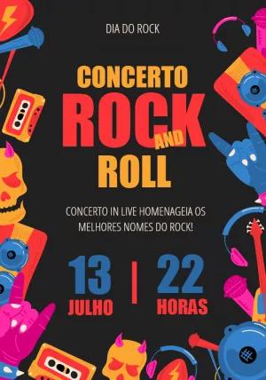 Convite Festa Rock and Roll com Caveiras e Guitarras para Editar