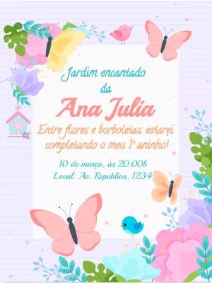 Convite Aniversário Jardim Encantado com Borboletas para Editar