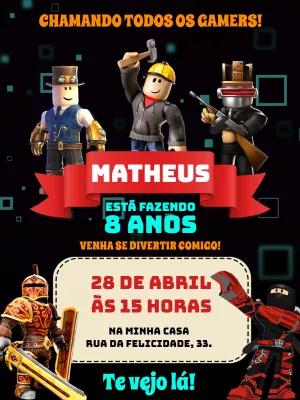Convite de Aniversário Roblox Gamer para Editar Online