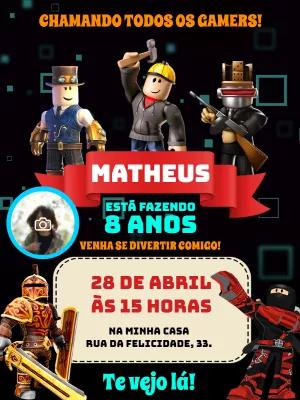 Convite de Aniversário Roblox com Foto para Editar Online