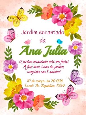 Convite de Aniversário Jardim Encantado Floral para Editar Online