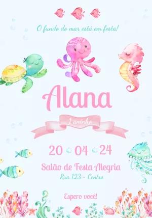 Convite Aniversário Fundo do Mar Aquarela para Editar Online