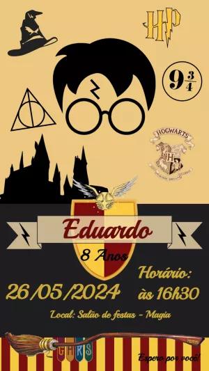 Convite Aniversário Harry Potter com Elementos Mágicos para Editar