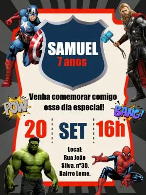 Convite de Aniversário Vingadores com Heróis para Editar