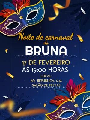 Convite Aniversário Baile de Carnaval com Máscaras para Editar