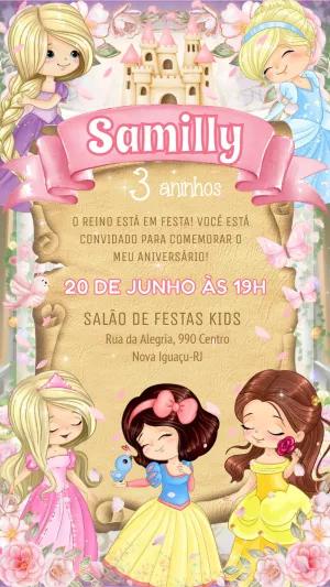 Convite de Aniversário Princesas Fofas para Editar Online