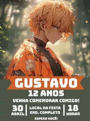 Convite Aniversário Anime Zenitsu para Editar Online