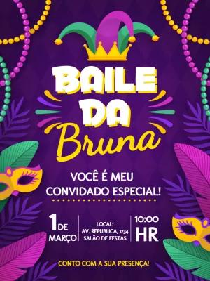 Convite de Aniversário Baile de Carnaval para Editar Online