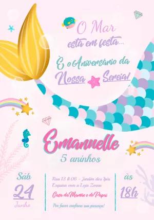 Convite de Aniversário Sereia Fundo do Mar para Editar Online