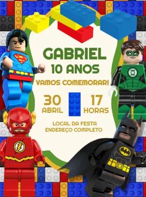 Convite Aniversário Lego Heróis para Editar Online e Imprimir