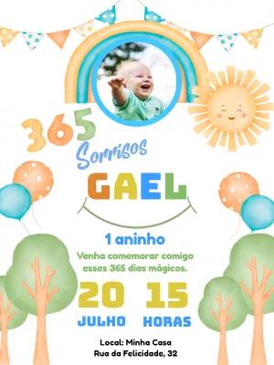 Convite de Aniversário 365 Sorrisos com Foto para Editar Online