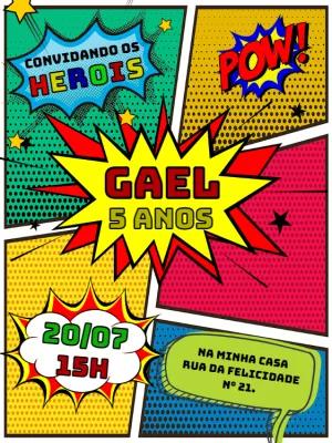 Convite de Aniversário Quadrinhos Heróis para Editar Online