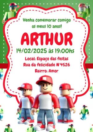 Convite de Aniversário Roblox com Personagens para Editar Online