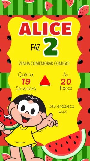 Convite de Aniversário Magali Melancia para Editar Online