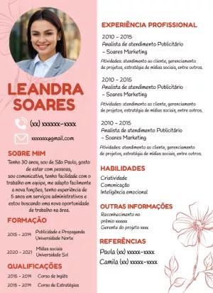 Modelo de Currículo com Foto Feminino para Editar Online