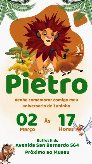 Convite Aniversário Rei Leão com Personagens para Editar Online
