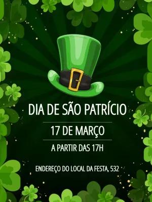 Convite Dia de São Patrício com Chapéu de Leprechaun para Editar