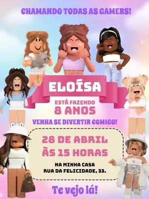 Convite Aniversário Roblox Menina Gamer para Editar Online