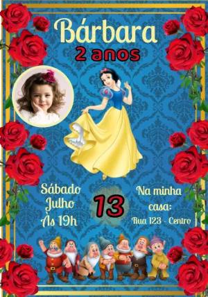 Convite Aniversário Branca de Neve com Foto para Editar Online