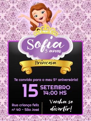 Convite de Aniversário Princesa Sofia para Editar Online
