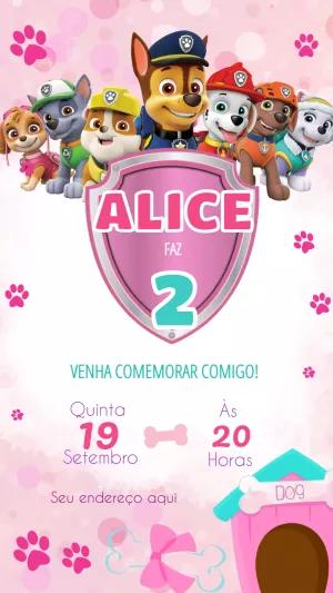 Convite Aniversário Patrulha Canina Menina para Editar Online