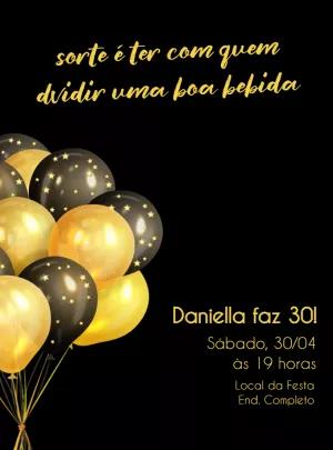 Convite Aniversário Adulto Preto e Dourado para Editar Online