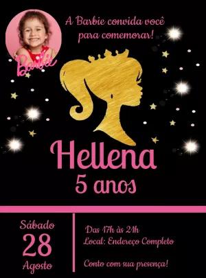 Convite de Aniversário Barbie com Foto para Editar Online