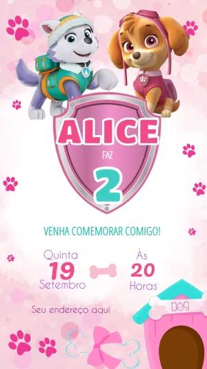 Convite Aniversário Skye e Everest da Patrulha Canina para Editar