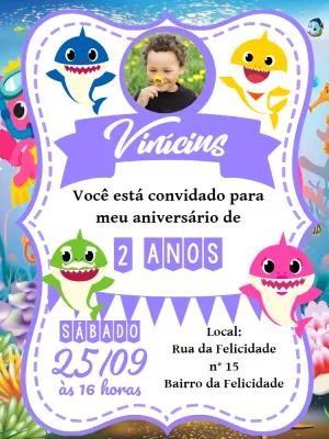 Convite Aniversário Baby Shark com Foto para Editar Online