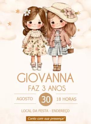 Convite Aniversário Bonecas Boho para Editar Online