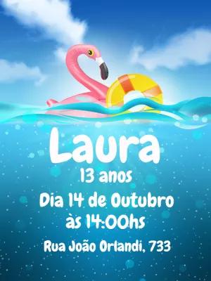 Convite de Aniversário Pool Party com Flamingo para Editar Online