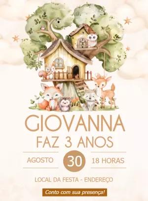 Convite Aniversário Bosque Encantado com Animais para Editar