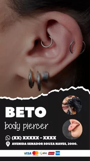 Cartão de Visita Body Piercer Profissional para Editar Online