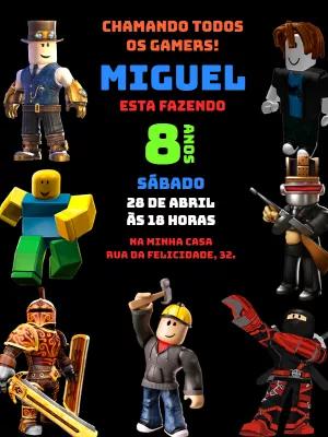 Convite Aniversário Roblox com Personagens para Editar Online