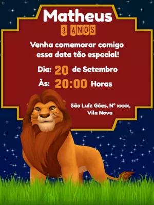 Convite de Aniversário Rei Leão com Personagem para Editar Online